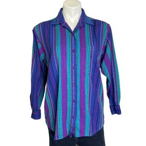 MINT SHOP Vintage Button Down Woven Stripe Pattern Shirt Medium